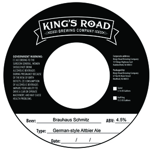 King's Road Brewing Company Brauhaus Schmitz German-style Altbier Ale January 2023