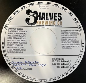 3 Halves Brewing Co Cervesa Peligrosa Mexican Style Lager January 2023