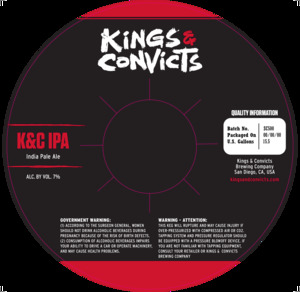 Kings & Convicts K&c IPA January 2023