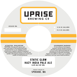 Uprise Brewing Co Static Glow Hazy India Pale Ale February 2023