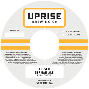 Uprise Brewing Co Kolsch German Ale February 2023