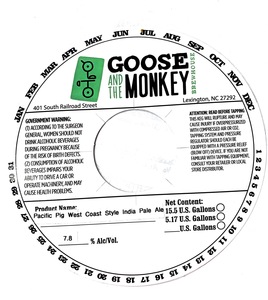 Goose And The Monkey Brewhouse Pacific Pig West Coast Style India Pale Ale