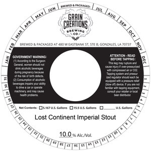 Grain Creations Brewing Co Lost Continent Imperial Stout February 2023
