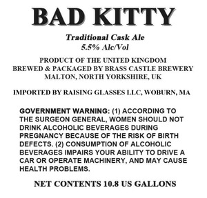 Brass Castle Brewery Bad Kitty Traditional Cask Ale February 2023