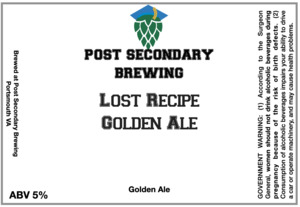 Post Secondary Brewing Lost Recipe Golden Ale