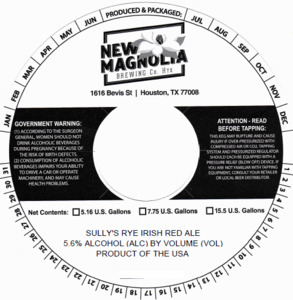 New Magnolia Brewing Co. Sully's Rye Irish Red Ale March 2023