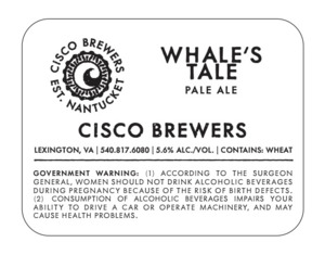 Cisco Brewers Whale's Tale Pale Ale March 2023