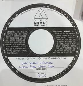 Momac Brewing Company Safe Harbor Hefeweizen German Style Wheat Beer March 2023