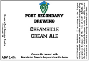 Post Secondary Brewing Creamsicle Cream Ale March 2023