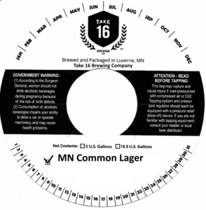 Take 16 Brewing Company Mn Common Lager March 2023