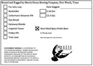 Martin House Brewing Company Best Maid Spicy Pickle Beer March 2023