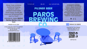 Paros Brewing Co. Pilsner Beer March 2023