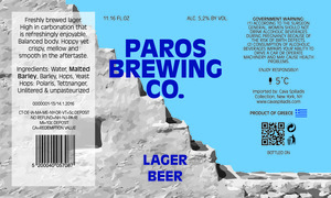 Paros Brewing Co. Lager Beer March 2023