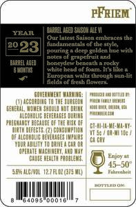 Pfriem Family Brewers Barrel Aged Saison Ale Vi April 2023