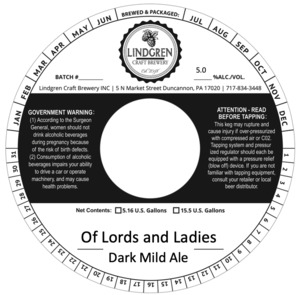 Lindgren Craft Brewery Inc Of Lords And Ladies May 2023