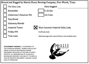 Martin House Brewing Company Blue Coconut Imperial Salty Lady May 2023