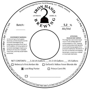 Iron Hand Brewing, LLC Lost Ring Porter May 2023