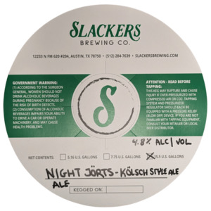 Slackers Brewing Co. Night JÖrts KÖlsch Style Ale