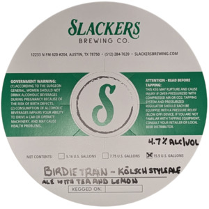 Slackers Brewing Co. Birdie Train KÖlsch Style Ale