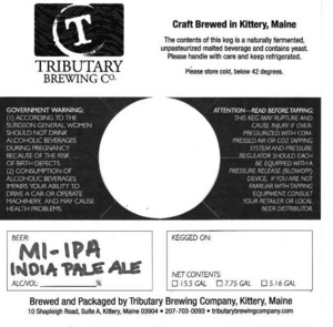 Tributary Brewing Co. Mi-ipa India Pale Ale March 2024