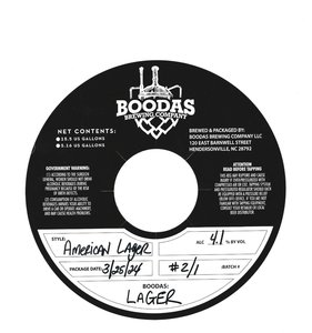 Boodas Brewing Company Boodas Lager