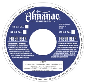 Almanac Beer Co. Haze Citra Cryo, Centennial & Columbus Cryo April 2024