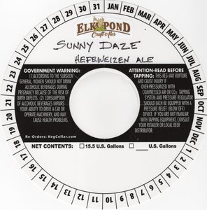 Elk Pond Craft Ales Sunny Daze Hefeweizen Ale April 2024