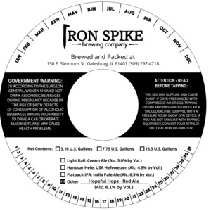 Iron Spike Brewing Company Hopeful Hops, Red Ale April 2024