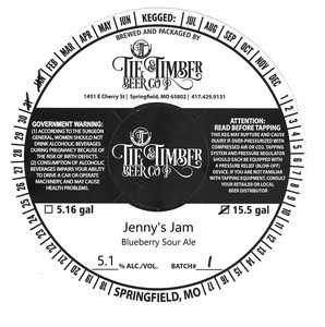 Tie & Timber Beer Co Jenny's Jam Blueberry Sour Ale April 2024
