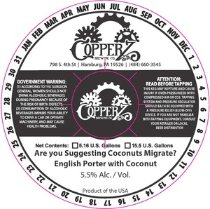 Copperz Brewing Co Are You Suggesting Coconuts Migrate? English Porter With Coconut