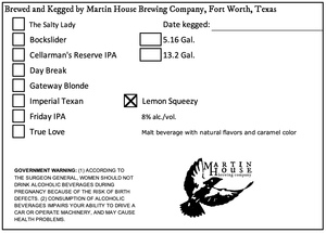 Martin House Brewing Company Lemon Squeezy April 2024
