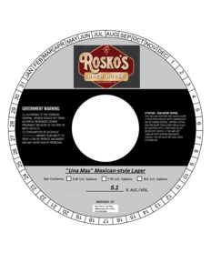 Rosko's Brew House "una Mas" Mexican-style Lager May 2024