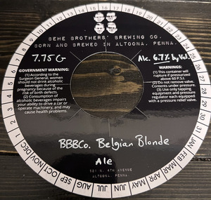 Behe Brothers' Brewing Co. Bbbco Belgian Blonde May 2024