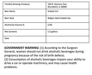 Tonality Brewing Company Dubbel Crit May 2024