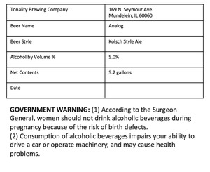 Tonality Brewing Comapany Analog Kolsch Style Ale May 2024