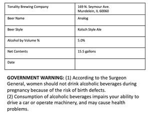 Tonality Brewing Company Analog Kolsch Style Ale May 2024