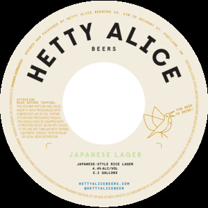 Hetty Alice Brewing Company Japanese Lager